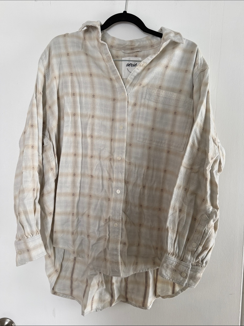 aerie Beige Plaid Lightweight Button-Up Shirt Jacket